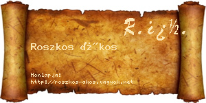 Roszkos Ákos névjegykártya